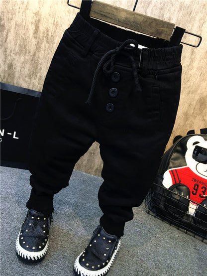 Boys' Thickened Fleece Denim Pants for Kids