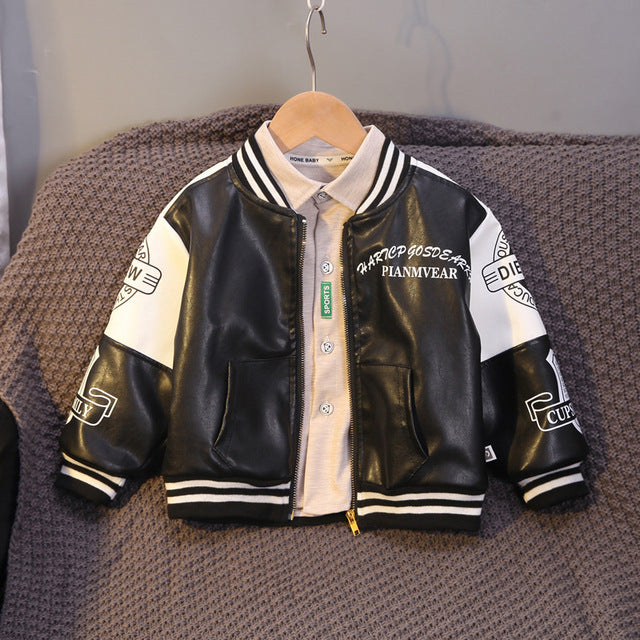 Baby Boys Letter Print Baseball Jacket with Stripes