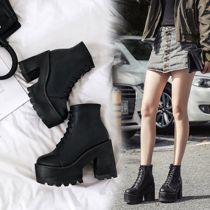 British Short Martin Boots with Thick High Heels
