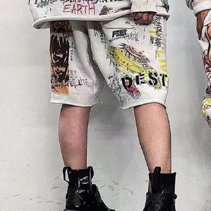 Hand-Painted Graffiti Street Loose Men's Shorts
